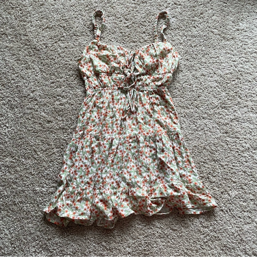 All in Favor Floral Mini Dress - Green and Orange